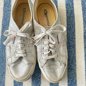 Superga Metallic Silver Lace-Up Sneakers